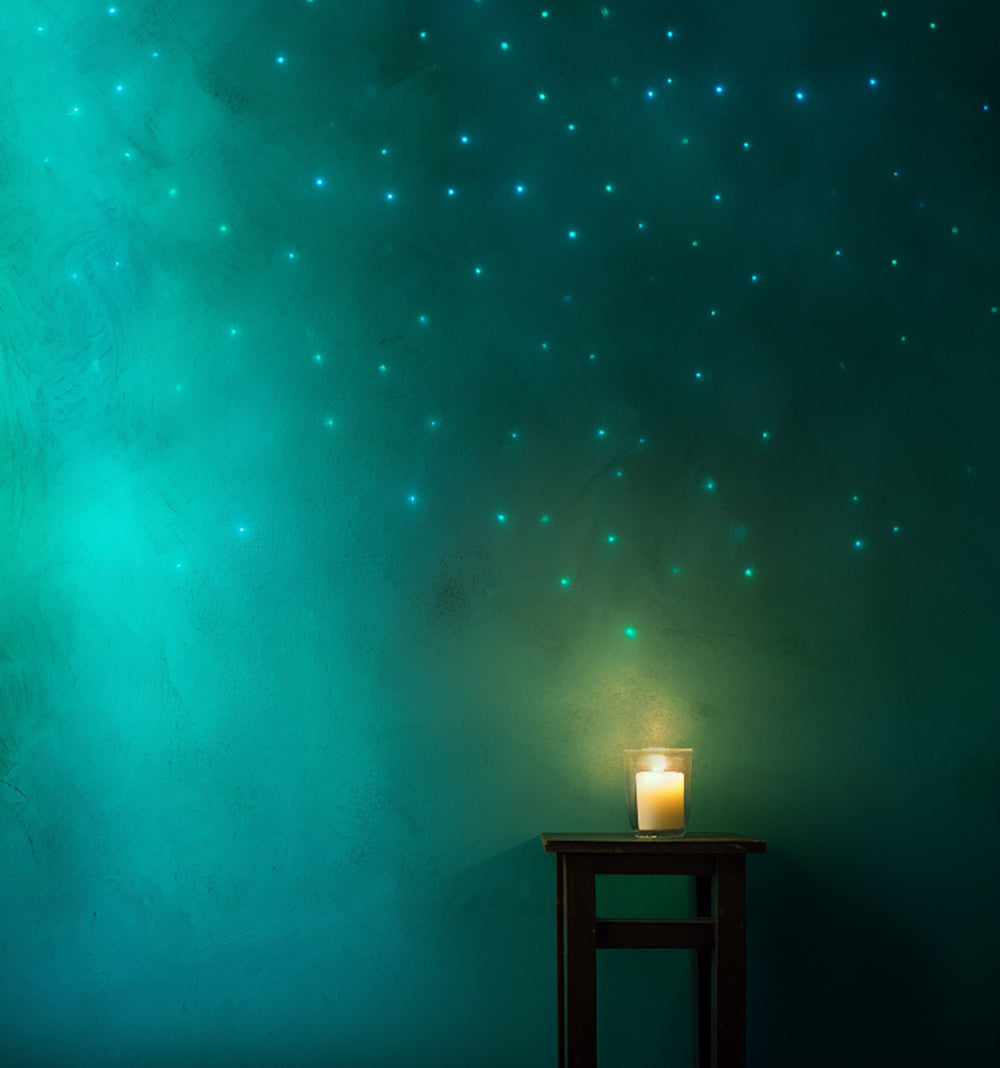 glow in the dark aqua, green stars on wall