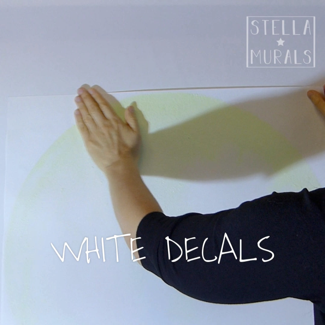 white glow in the dark decals I am installing them onto a wall. Also with glowing stars.