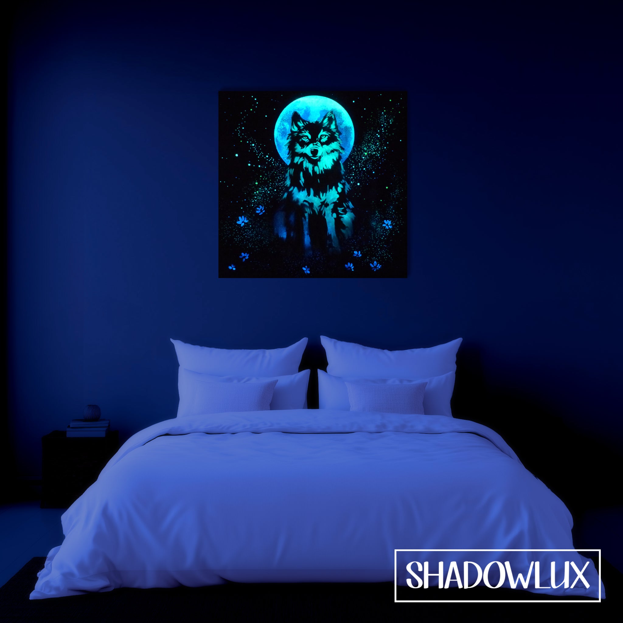 glow in the dark wolf painting