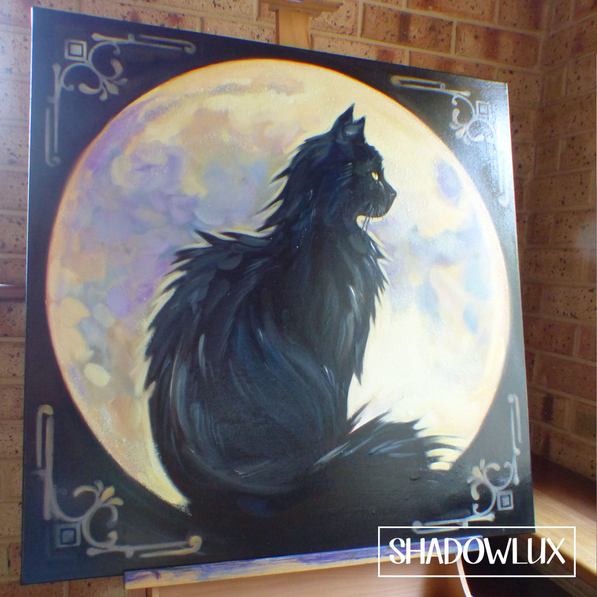 Glow in the Dark Art ~ Mischief ~ Black Cat and Moon ~ New Shadowlux Art