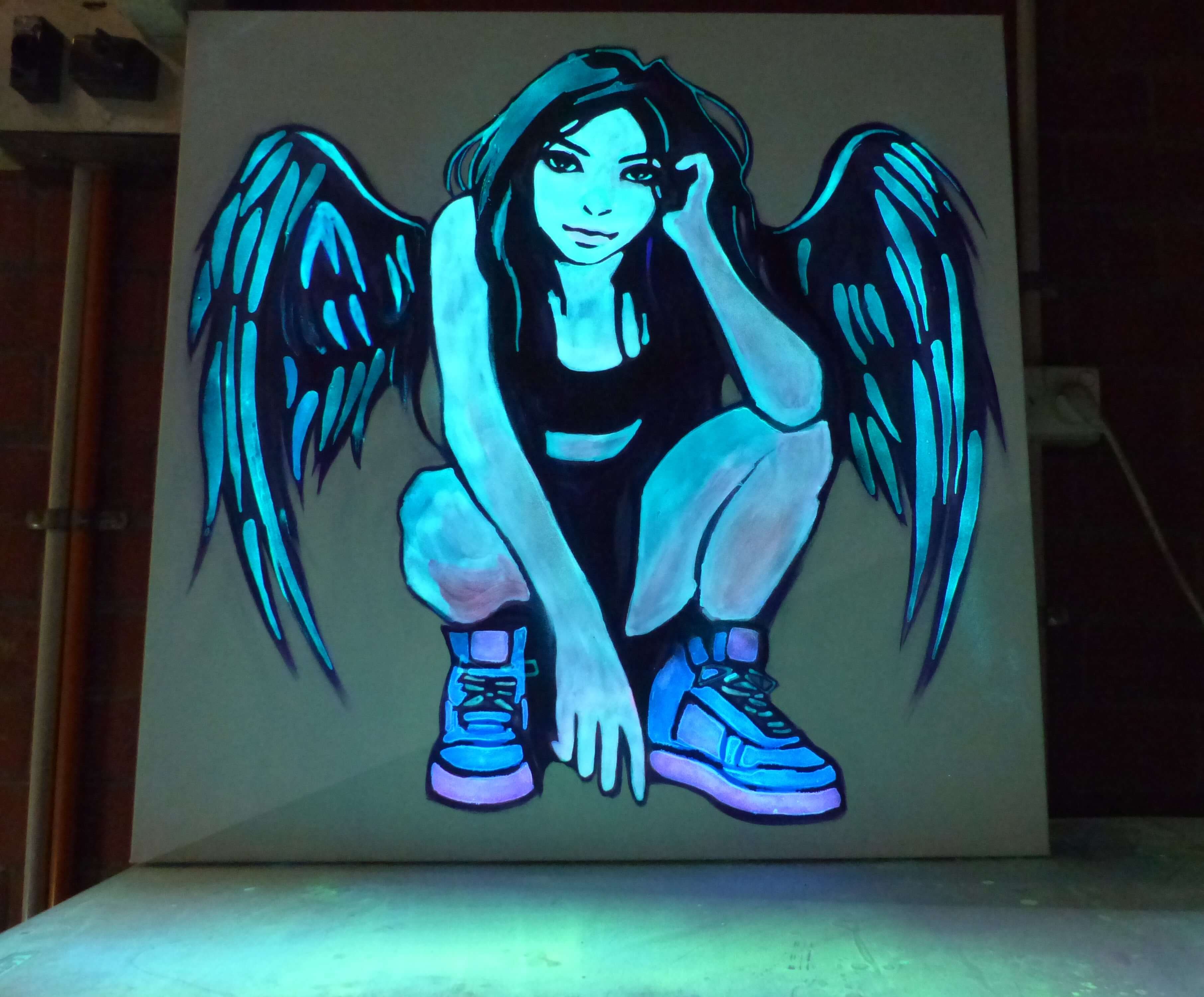 glow in the dark art painting of angel
