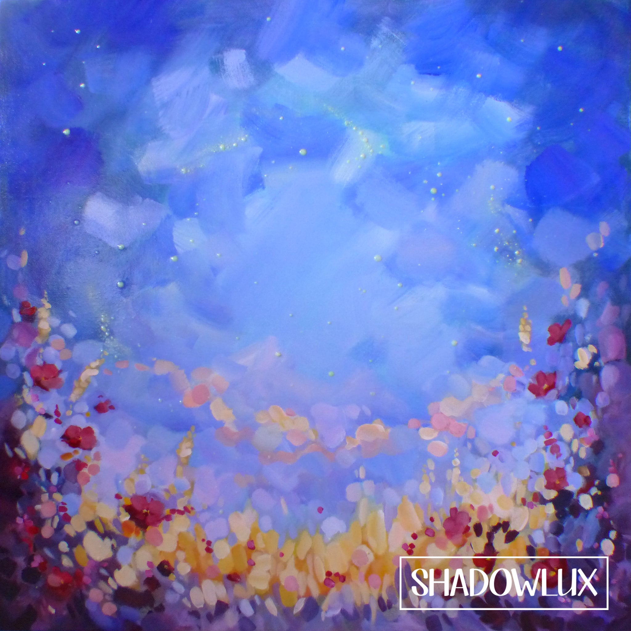 glow in the dark art, meadow flowers and sky