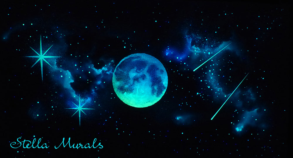 glow in the dark mural with sparkle stars