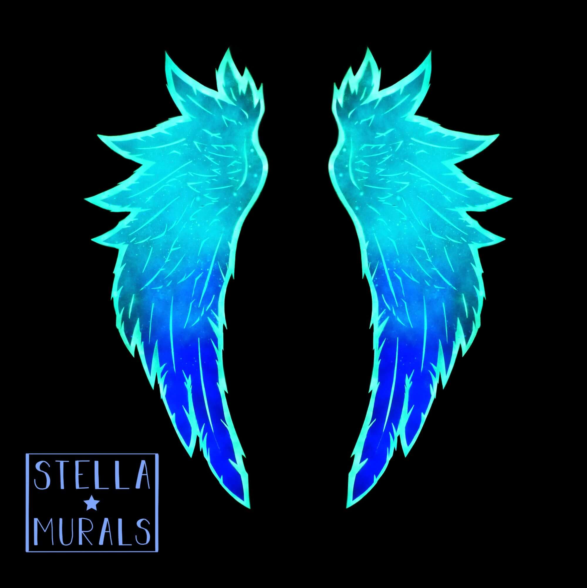 Glow in the dark Angel wings decal, mystic celestial, ethereal and heavenly home decor decal sticker for a bedroom wall
