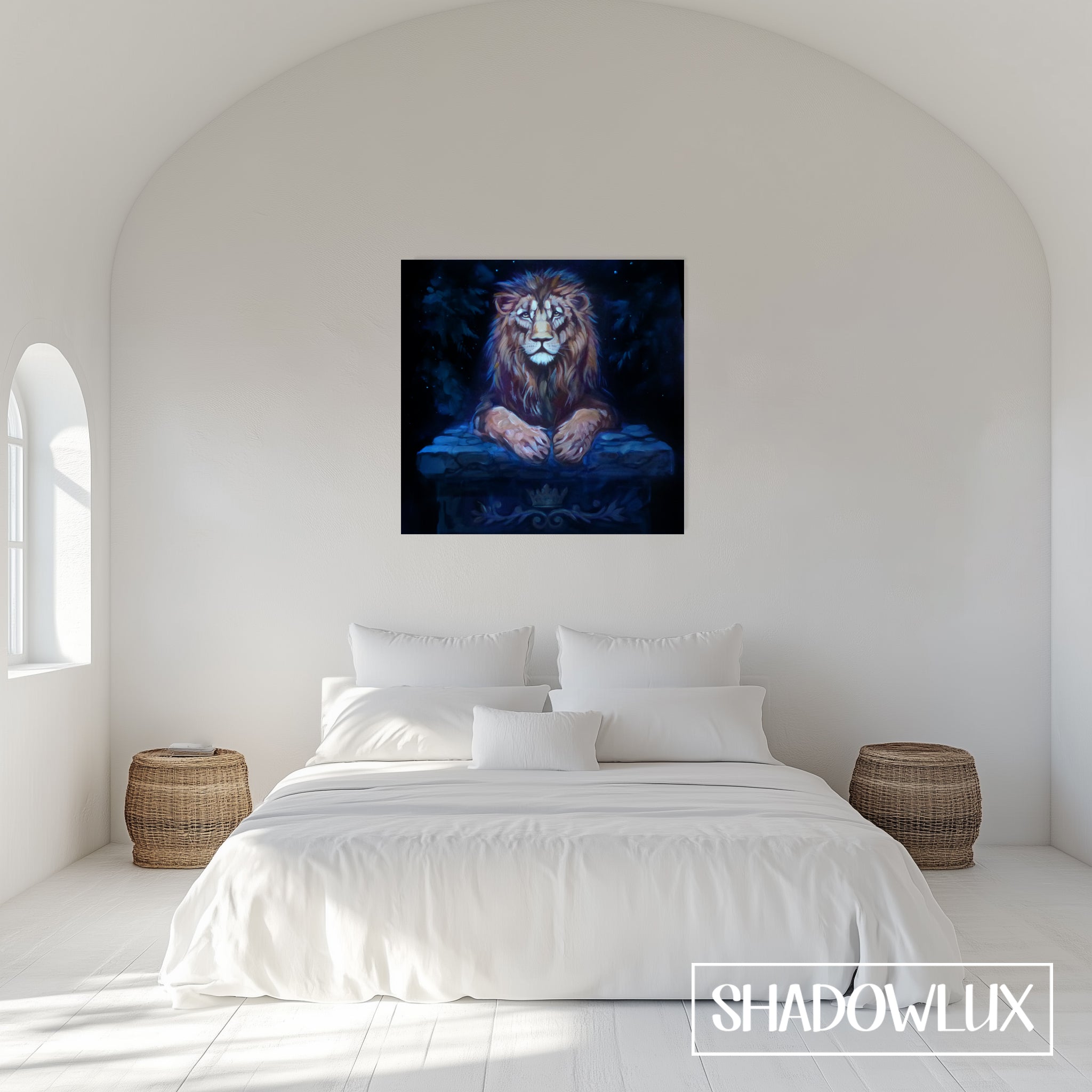 glow in the dark lion on bedroom wall in the day