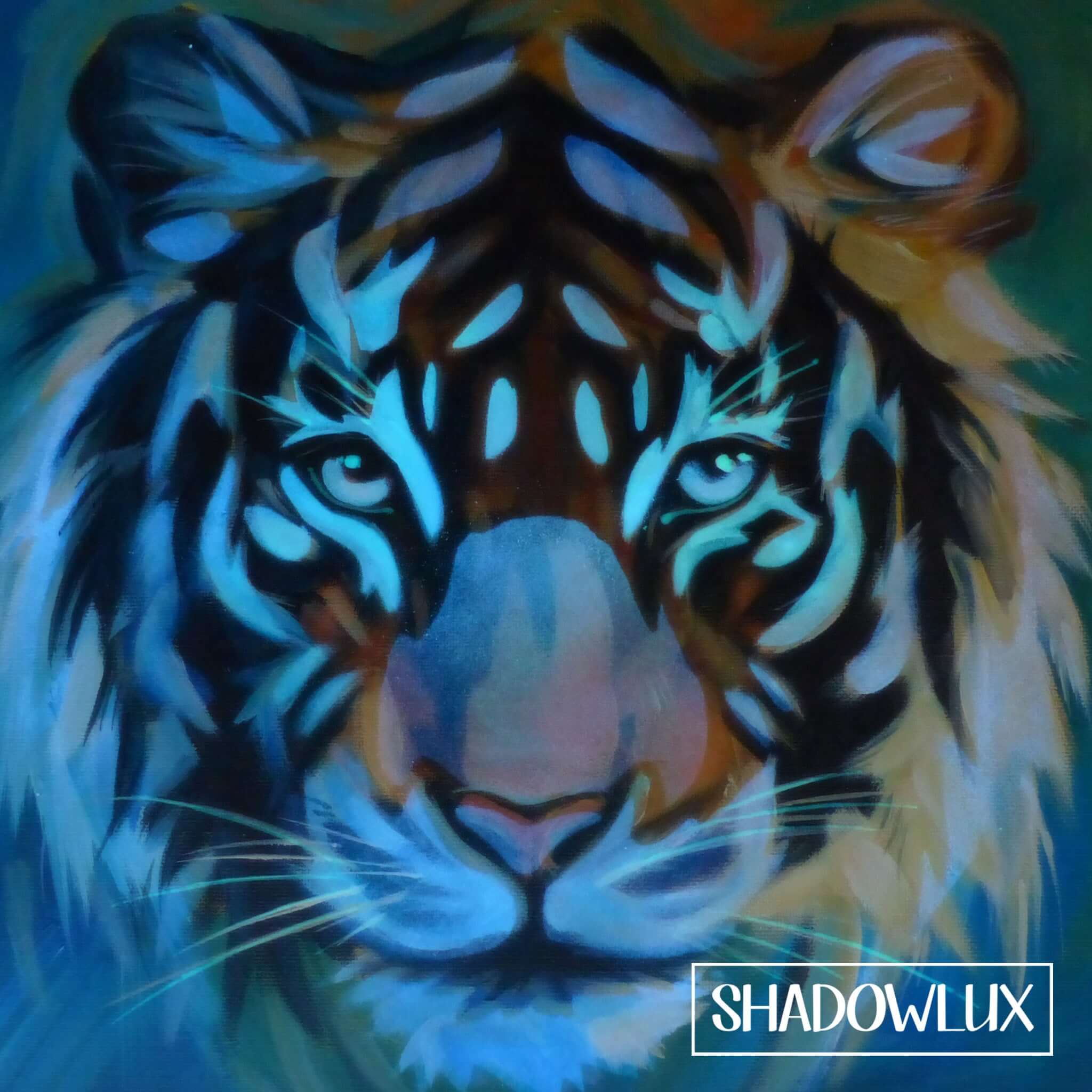 glow in the dark tiger painting - luminous art in low lighting at night