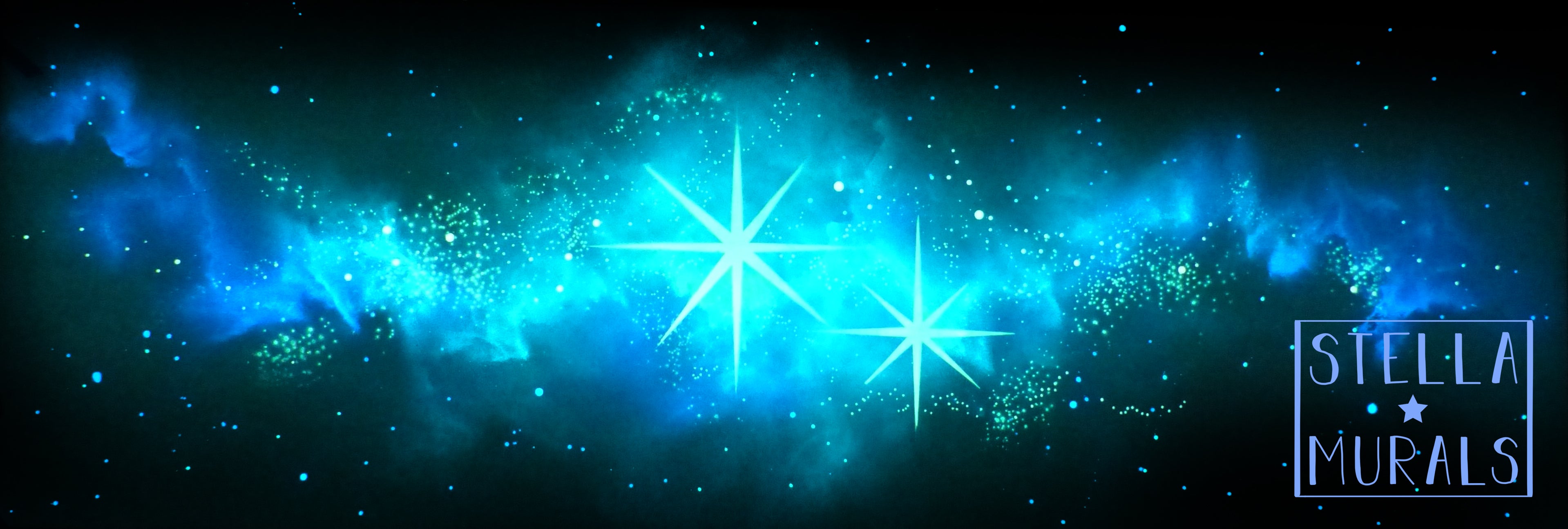 Nebula glow in the dark star mural, ombre nebula and sparkling stars