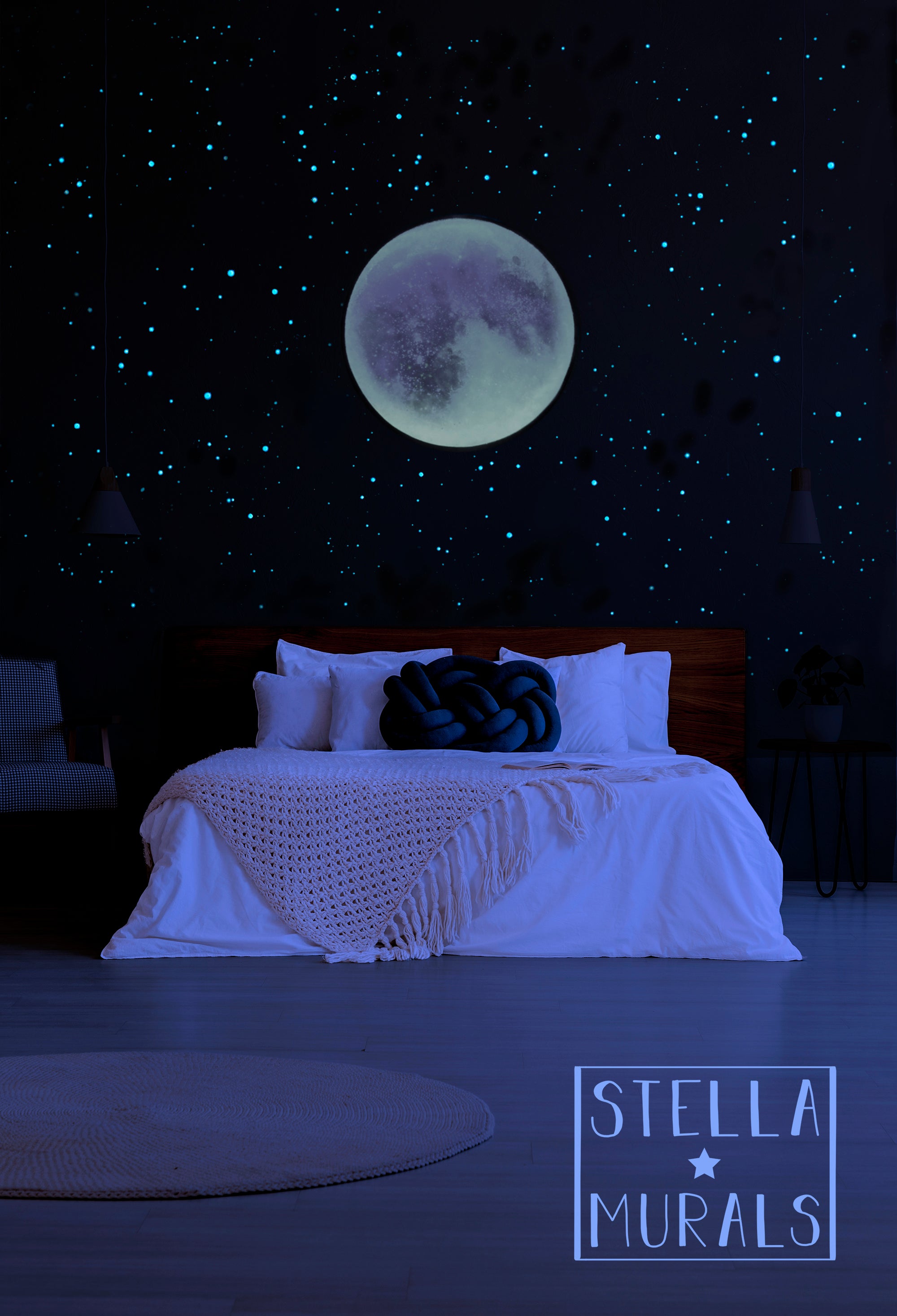 Glow in the Dark Star Ceiling | XL Ombre Moon | White
