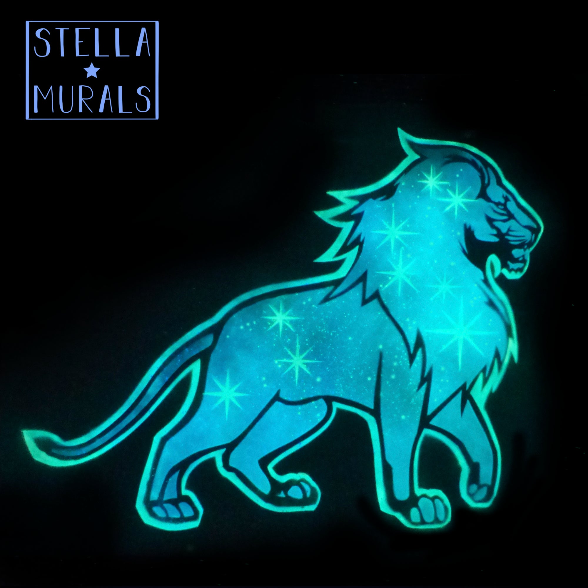 Leo constellation, with radiant stars in the night sky. The lion's majestic mane and the constellation glow, creates a celestial blue glow in bedrooms at night 