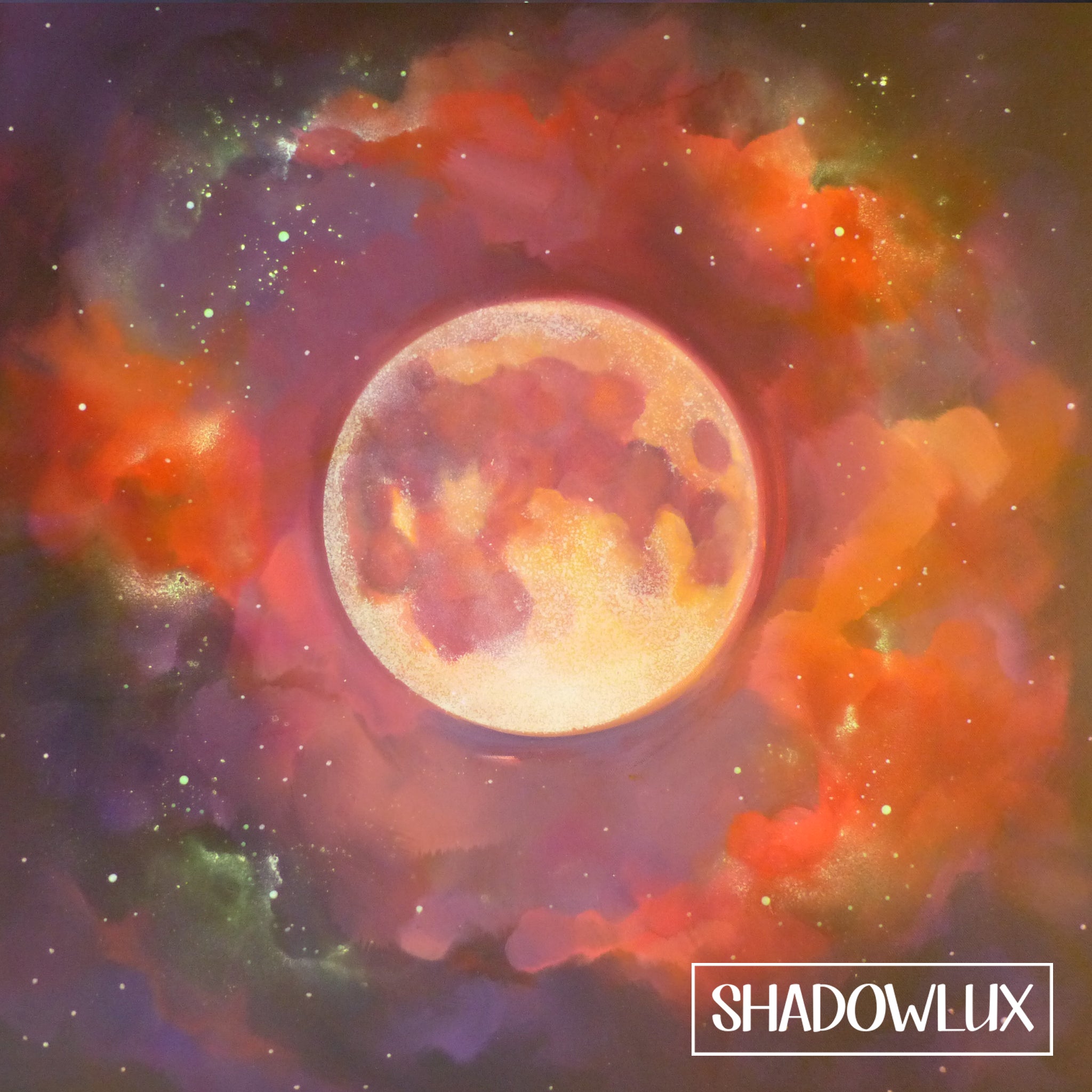 Colorful glow nebula with a central celestial body and 'SHADOWLUX' branding.