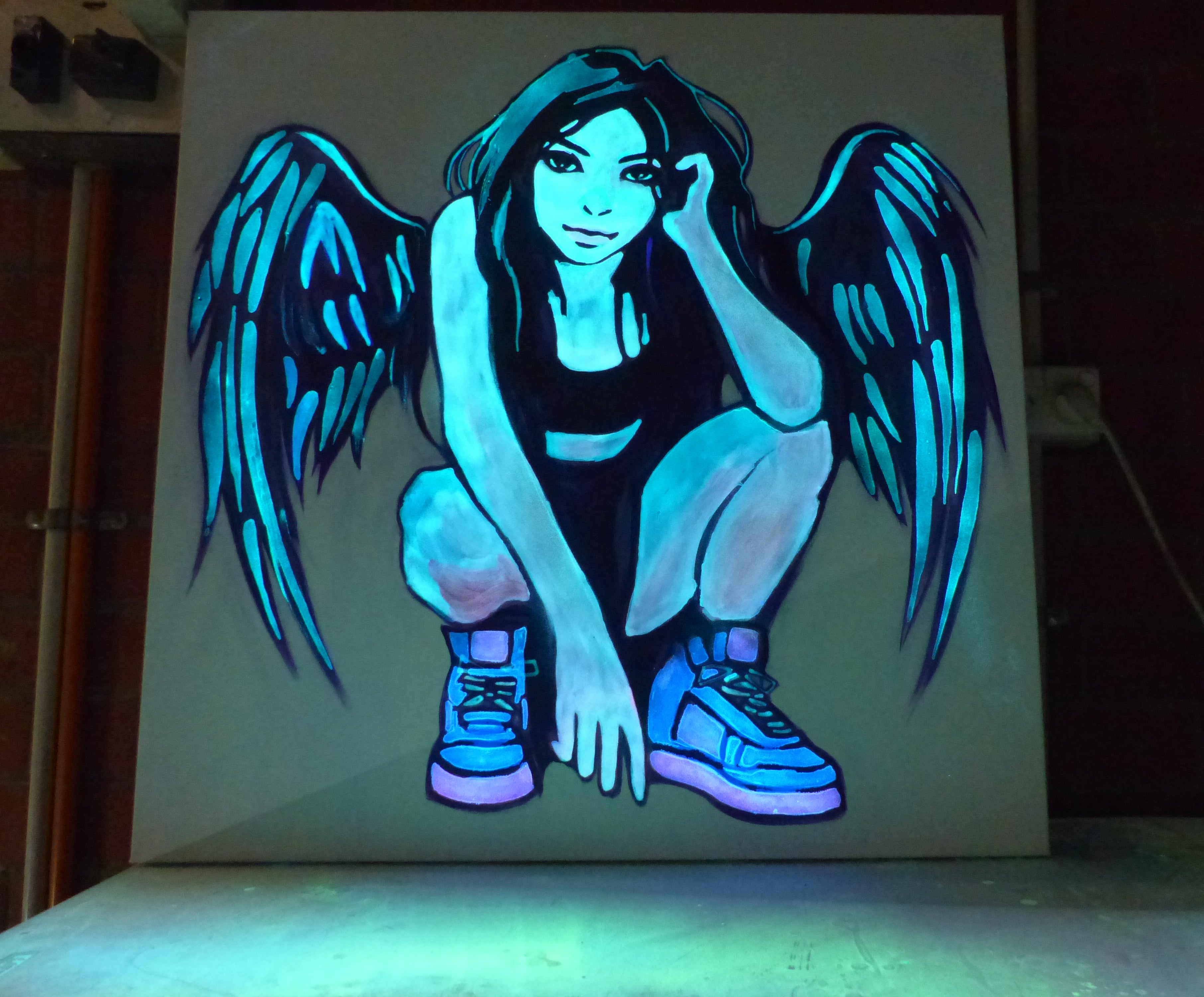 glow in the dark art painting of angel