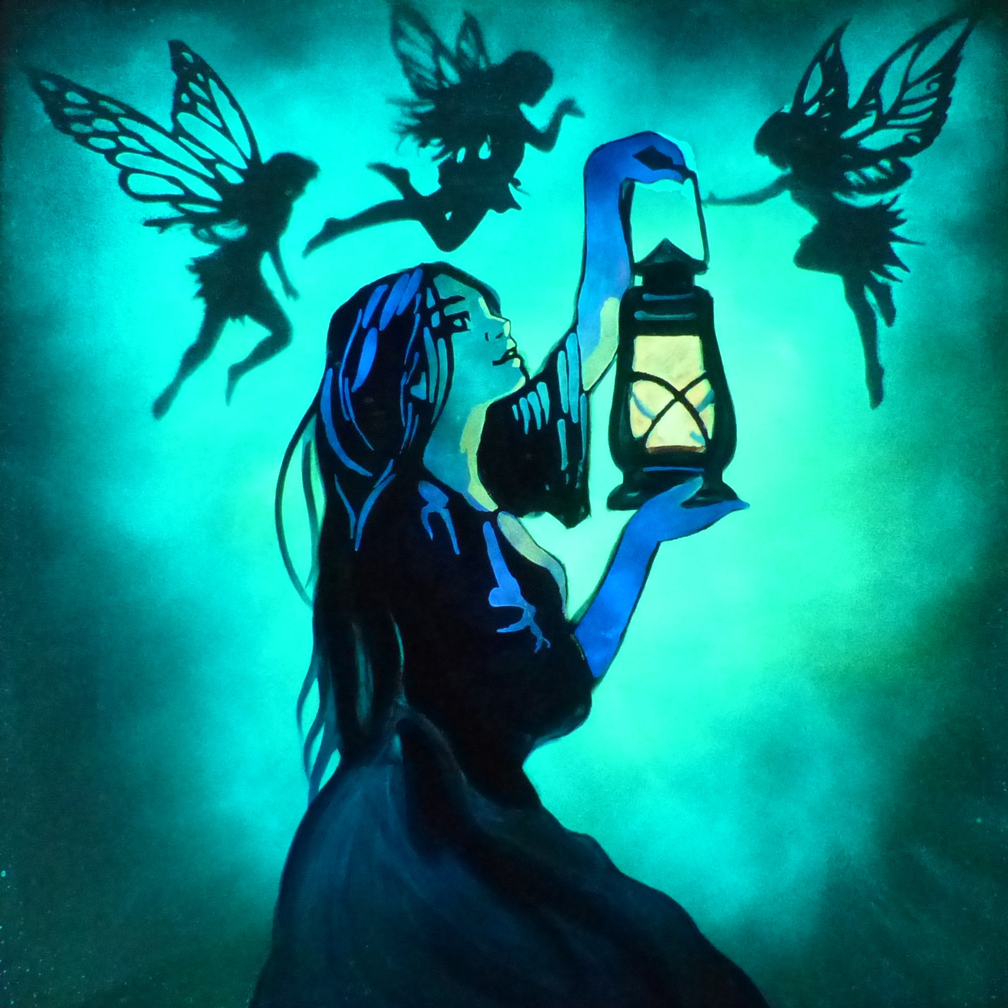 glow in the dark fairies on the wall at night 