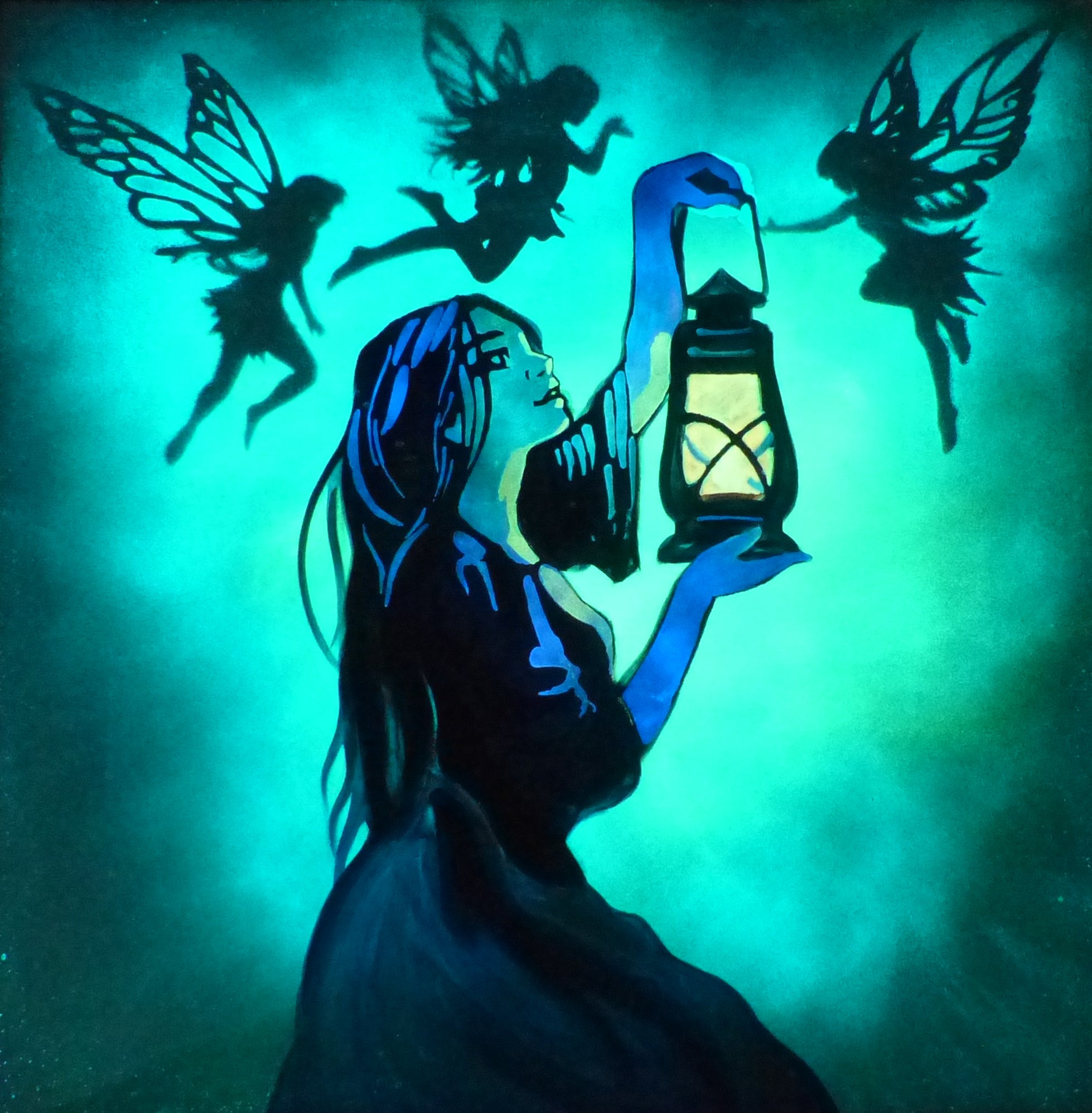 glow in the dark fairies on the wall at night 