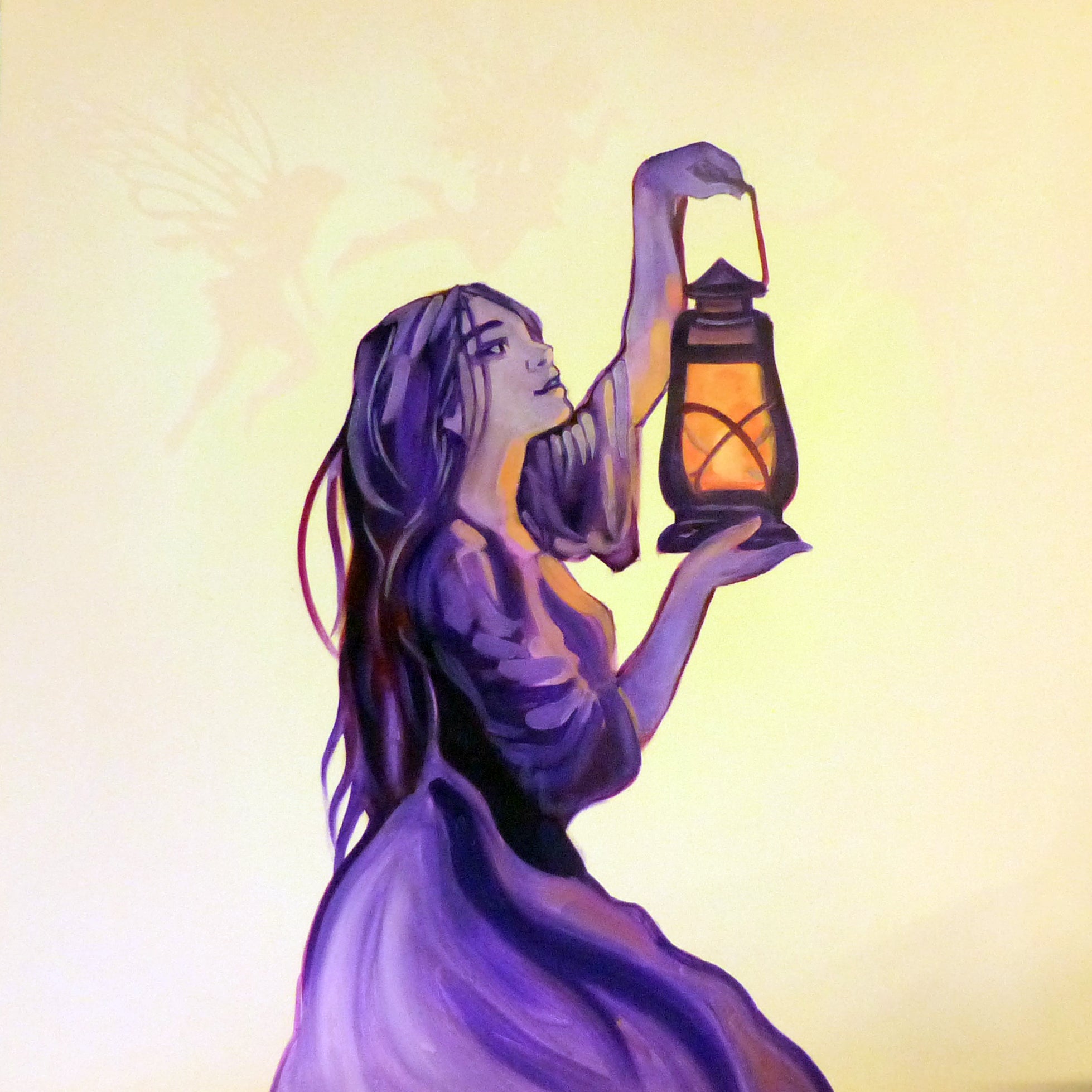 secret glow in the dark painting with hidden secrets showing girl and lantern 