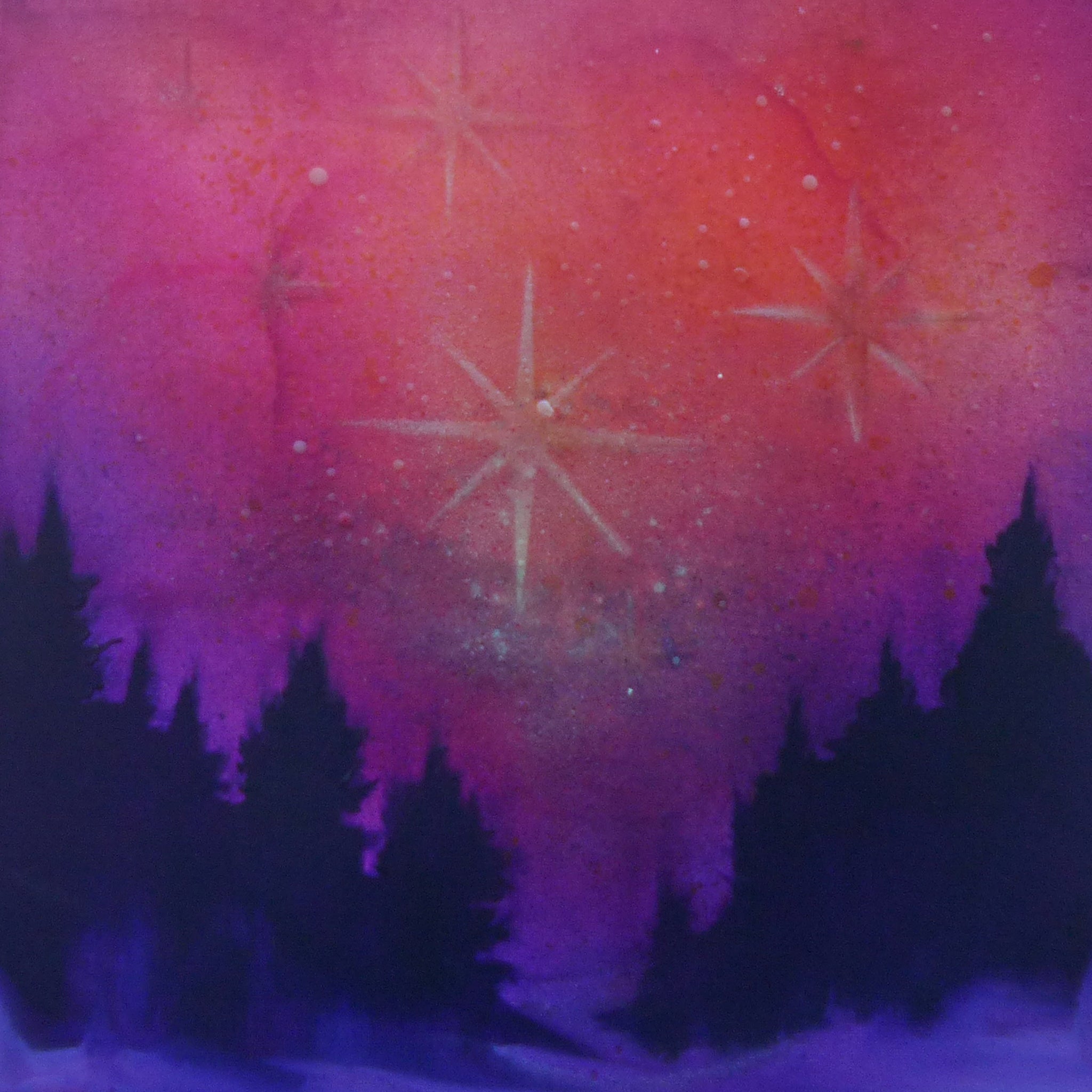 Colorful glow art with star shapes on a gradient background