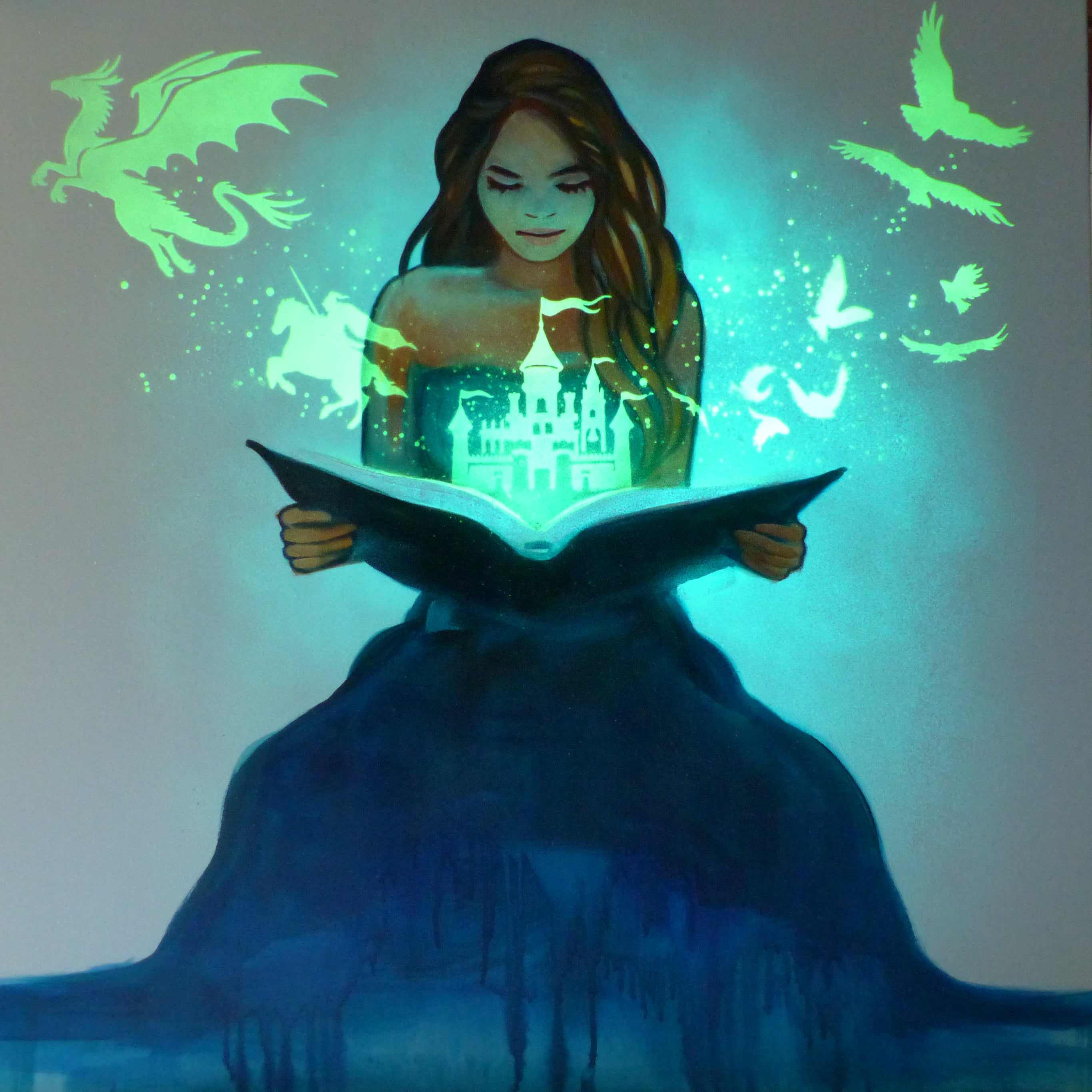 glow in the dark fantasy art, the story book. 
