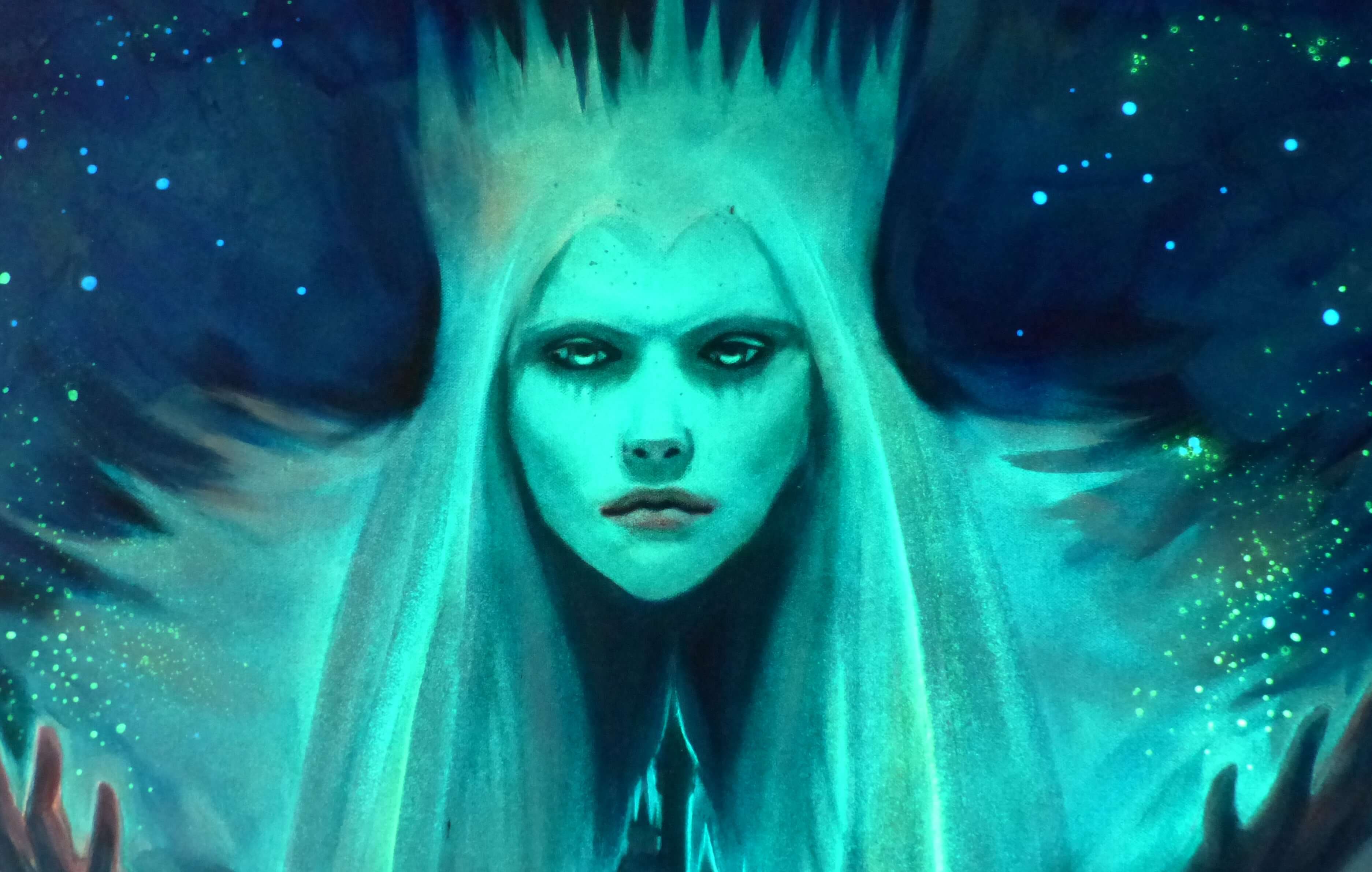 Snow queen with on a glow in the dark canvas