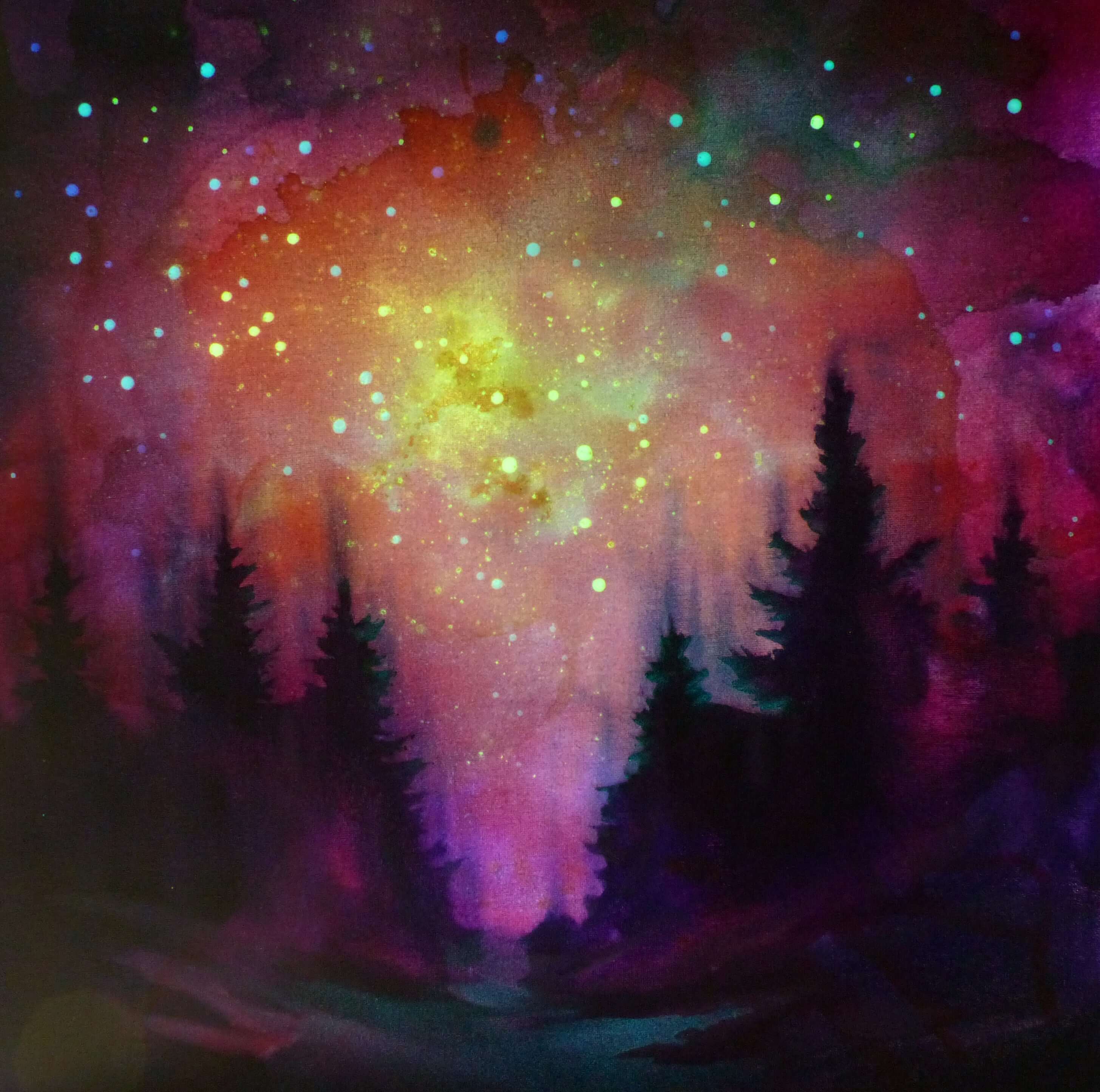 glow in the dark art sunset pink and red painting 