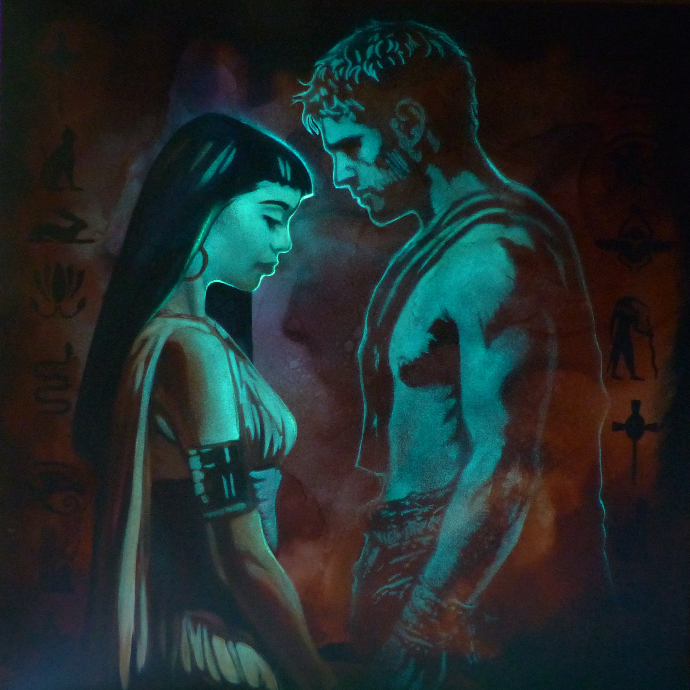 cleopatra and mark Antony glow in the dark painting 