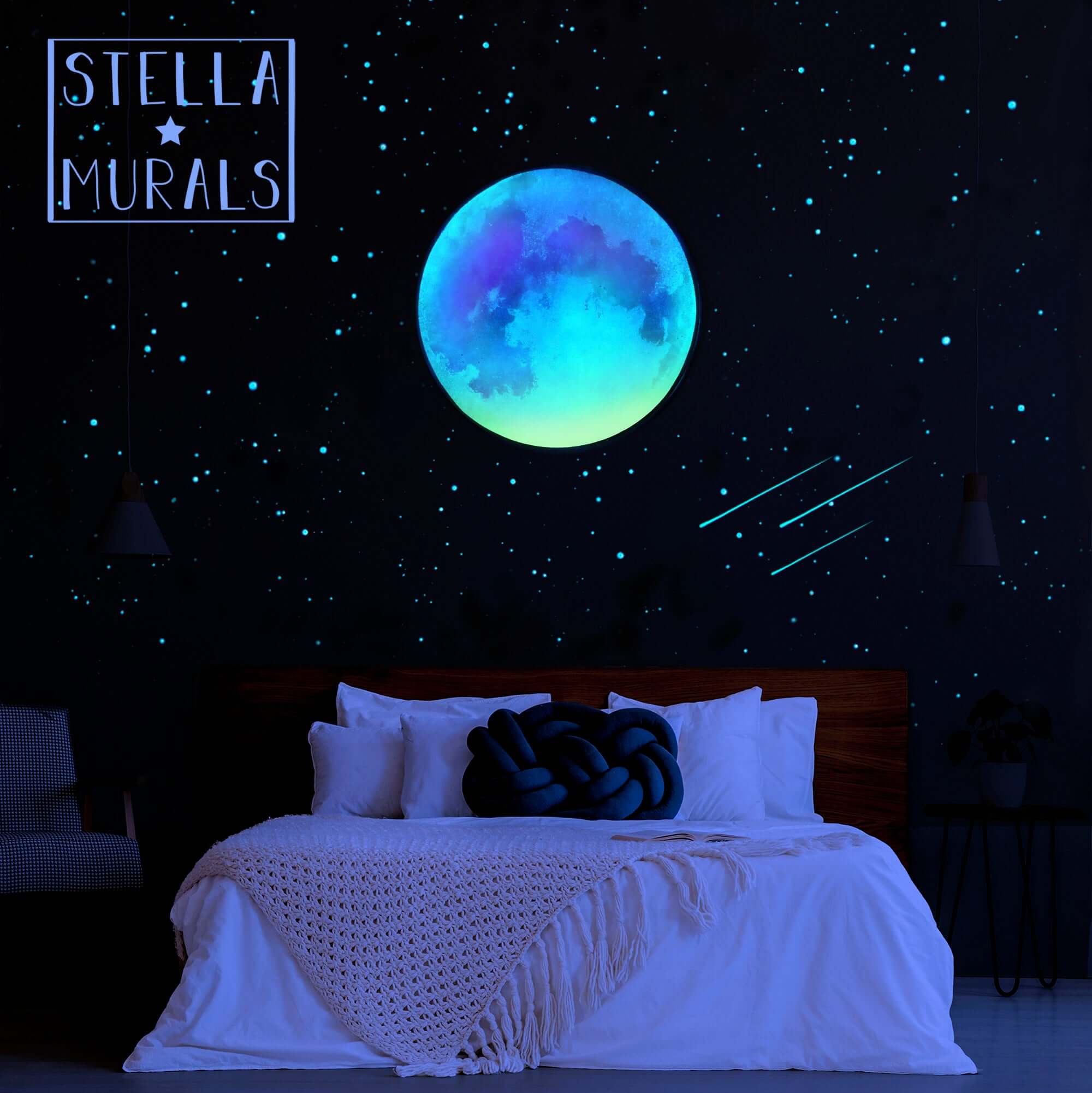 🌕 Glow in the Dark Star Ceiling  XL Large Ombre Moon Decal - Stella Murals