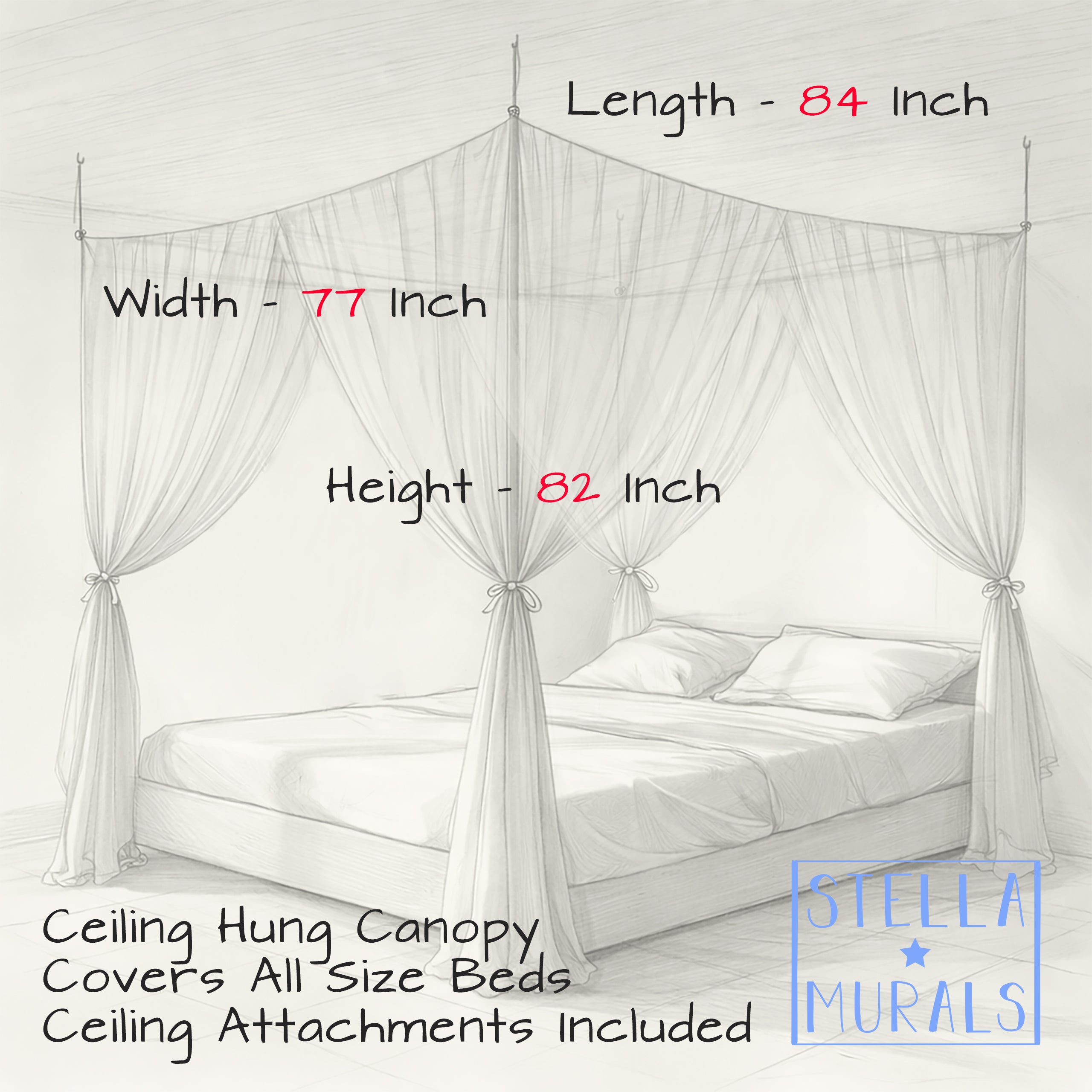 Glow in the Dark Star Bed Canopy - Ceiling, Four Poster Bed Style