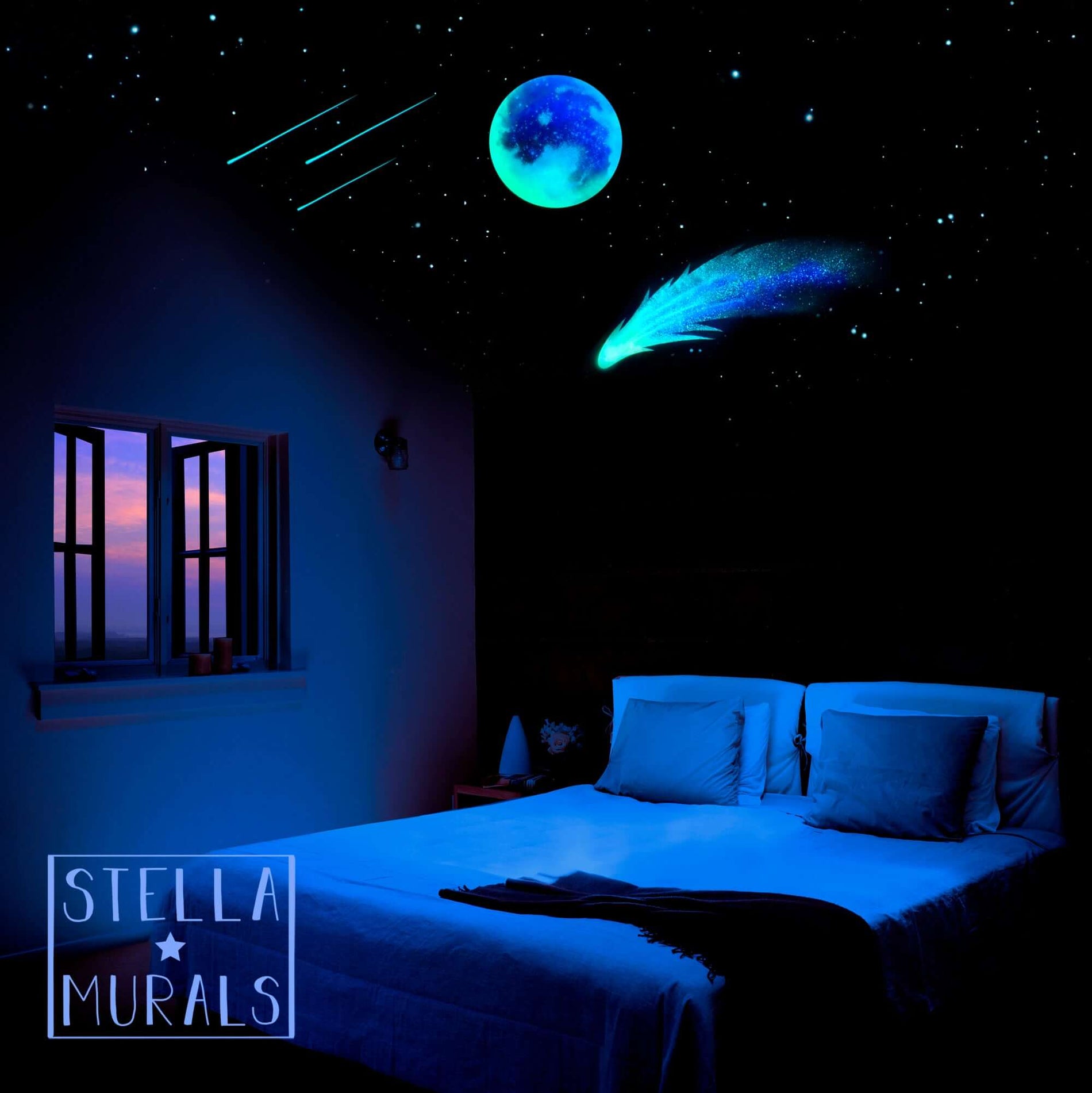 Glow in the Dark Star Ceilings with Realistic Glowing Star Stickers Stella Murals