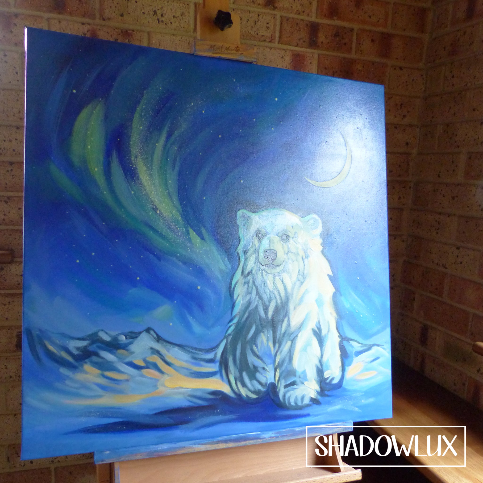 glow in the dark bear and aurora painting art