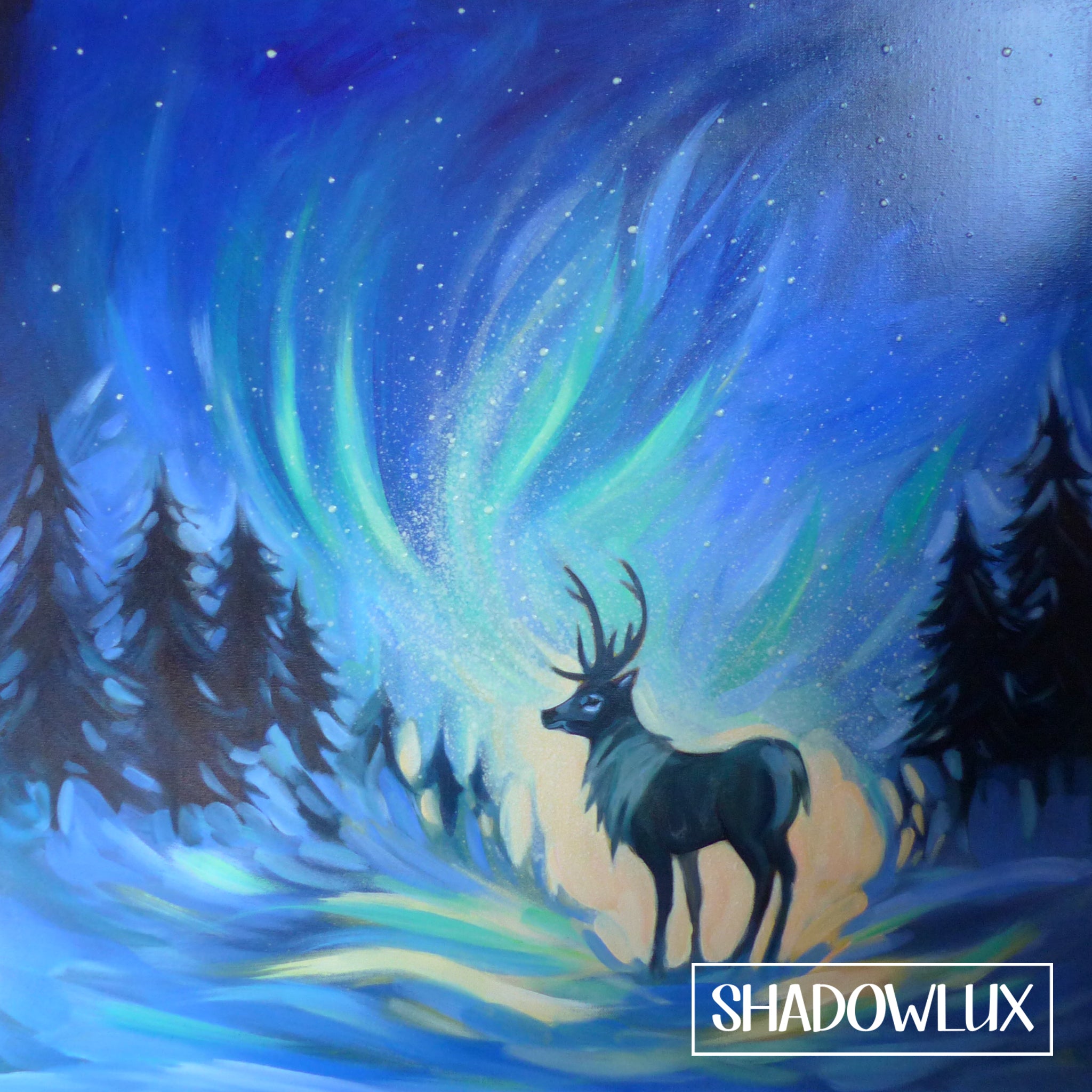 glow in the dark art , deer in the snow 