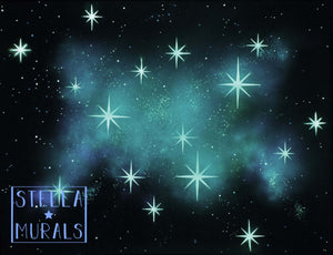 Sparkle Star Glow in the Dark Cluster | Large White Wall Sticker Mural | 1000 Star Stickers