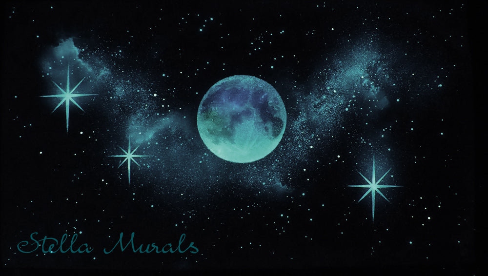 Glow in the Dark Mural | Moon and Sparkle Stars