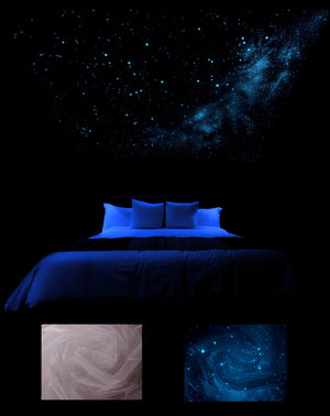 glow in the dark inspirational tapestry, blues and stars, glows like the real night sky.